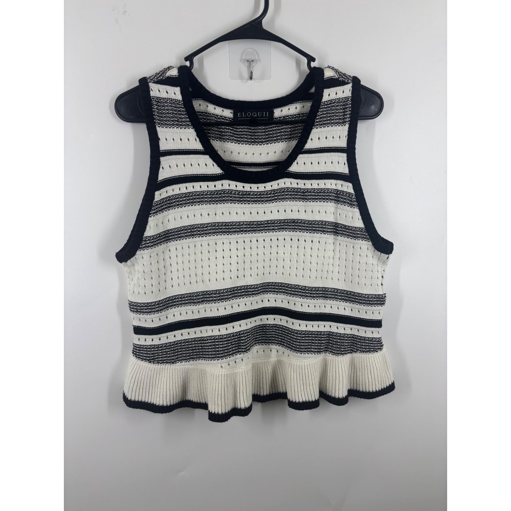 Eloquii Navy White Striped Knit Maxi Skirt Tank Set Ruffle Pointelle 14/16